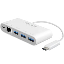 Laden Sie das Bild in den Galerie-Viewer, Macally USB-C Hub / Dock mit Ethernet&lt;br/&gt;USB-C 3-Port Hub &amp; Gigabit Ethernet Adapter, weiß
