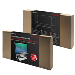 SPACESTAND-B solider Monitorständer<br/><b>Räumt den Schreibtisch frei</b><br/> aus gehärtetem Glas, trägt 18kg